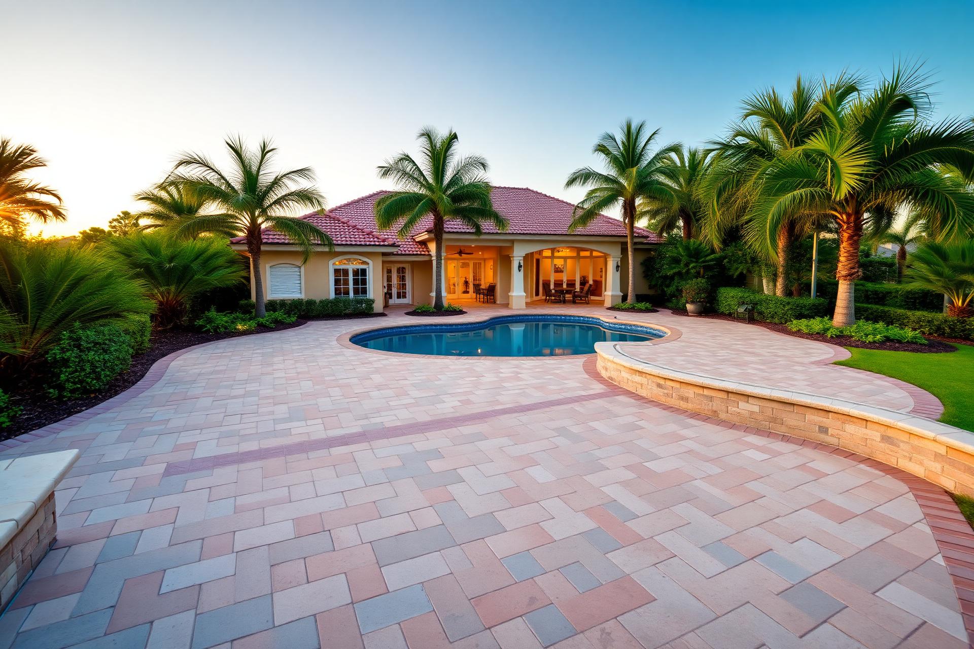 Custom paver driveway and pool deck installed by Pavers In Paradise in Sarasota, Florida
